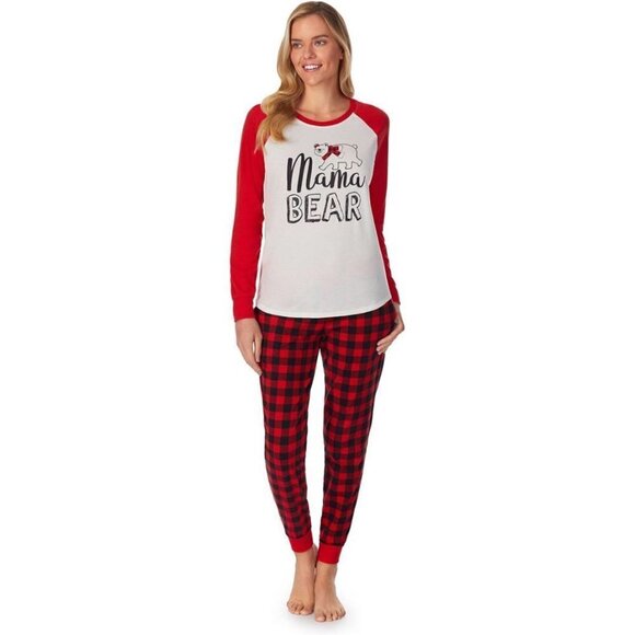 Cuddl Duds Womens Red Black Plaid Polar Bear Long Sleeve Pajamas Sets Sz S New - Picture 1 of 12